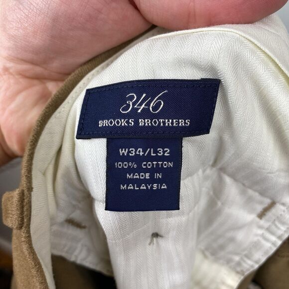 Brooks Brothers 346 Pants Mens 34x32 Brown Flat Front Dress‎ Chino 100% Cotton - Picture 9 of 13